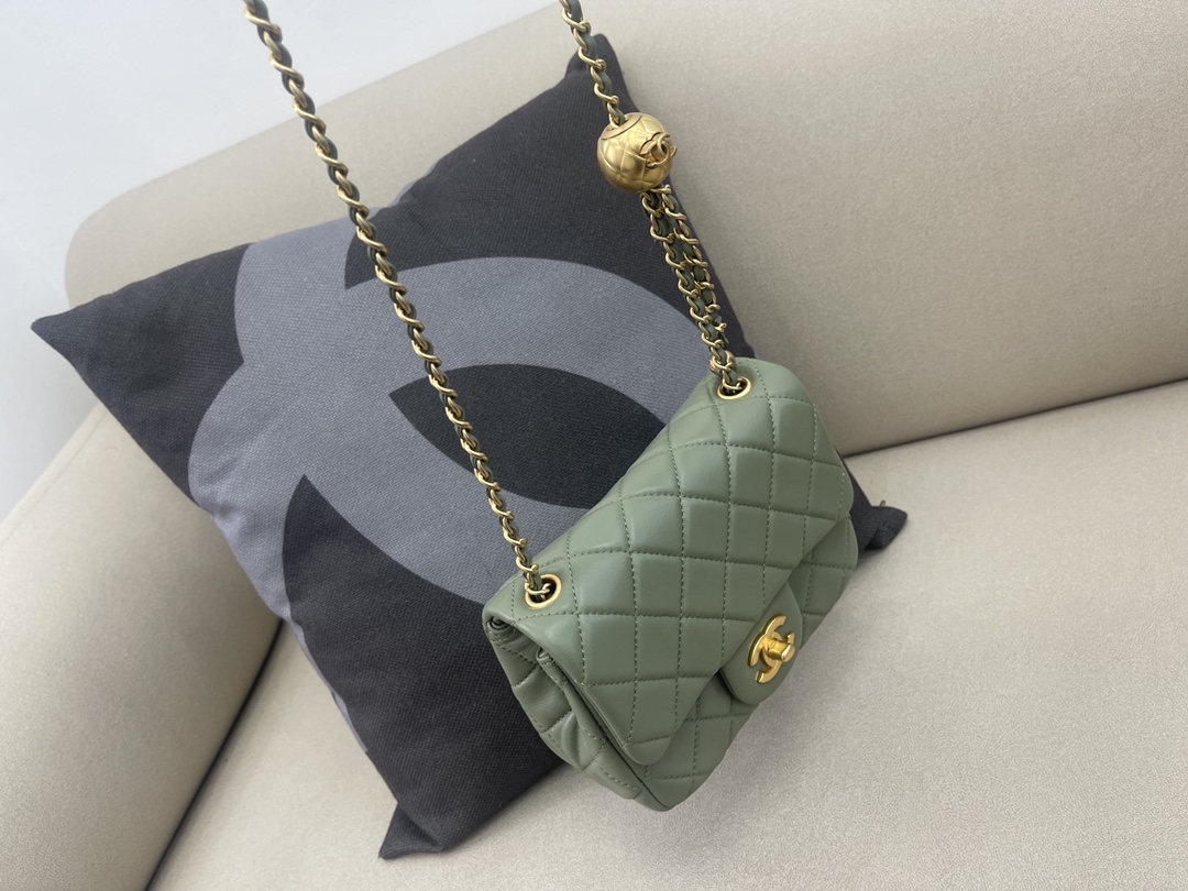 Mini Classic Flap Lambskin Bag AS1786 Jade Green/Gold